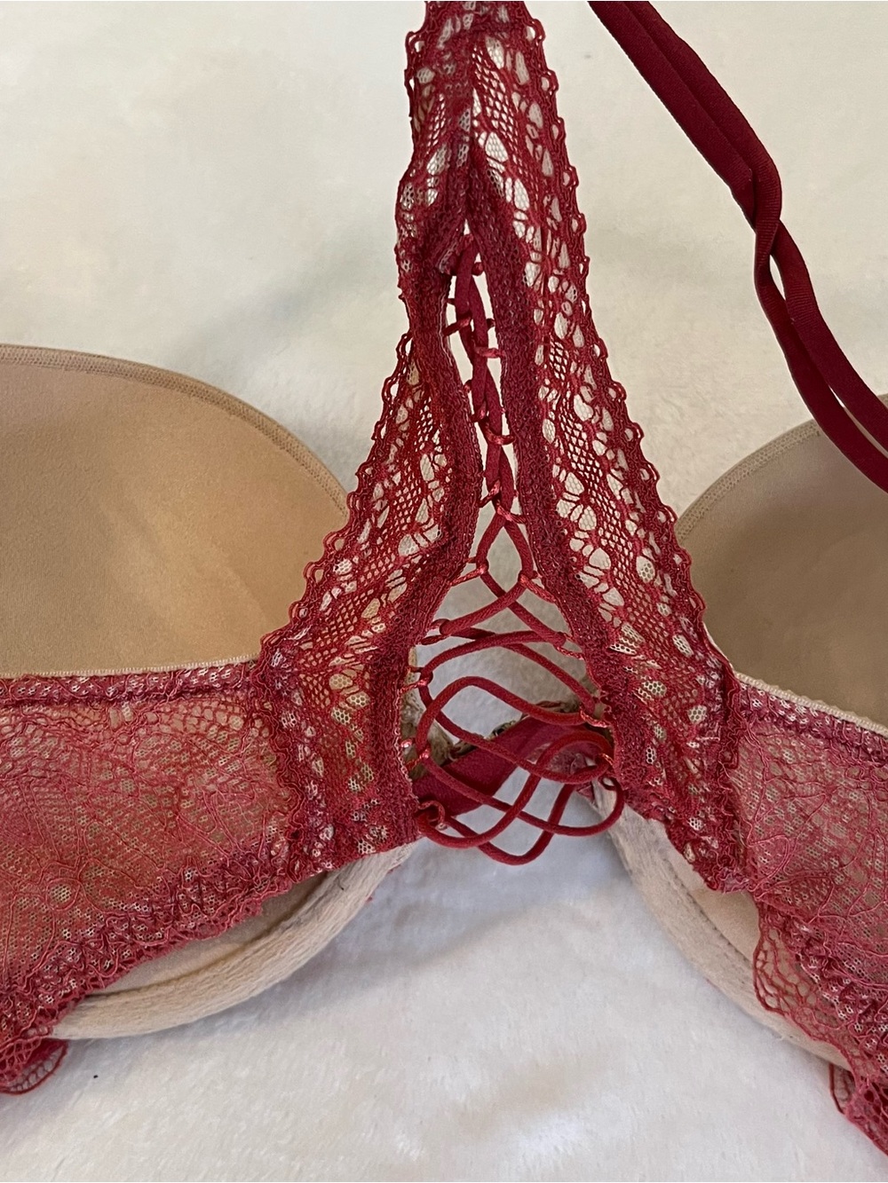Victoria’s Secret Very Sexy Push Up Bra 34D Lace Racerback Front Close Burgundy - Picture 7 of 8
